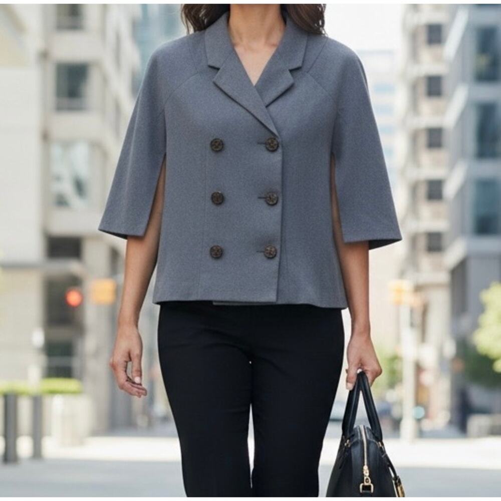 Worthington Cape Blazer Gray Layered Jacket‎ Double Breast Buttons Size XS